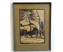 Paul van Dam, lithograph, Cottage in winter, 40 x 28cms