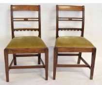 Set of four Georgian mahogany double bar back dining chairs with yellow Dralon drop in seats on