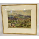 J S Webster, signed watercolour, "Overlooking the River Dove towards Bunster Hill", 36 x 45cms