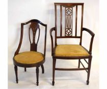 Edwardian inlaid armchair together with a further small nursing chair with inlaid back splat, both