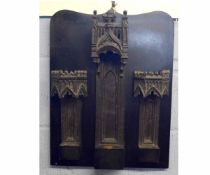 Wall mounted set of three late 17th/early 18th century oak ecclesiastical carved triptych on a