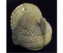 Mid-20th century green glazed turkey formed lidded container, 15cms diam x 14cms high
