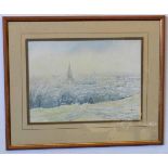 Rory Kent, signed and dated '88, watercolour, Norwich from Mousehold, Winter, 27 x 36cms