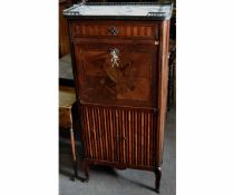 Early 20th century French marquetry secretaire abbatant with marquetry inlaid drop fronted drawer