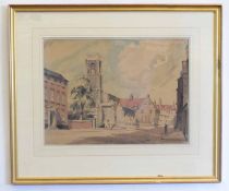 Leslie L H Moore, signed watercolour, Norwich Street scene, 35 x 48cms