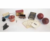 Two vintage cricket balls, TTR Private Owner's Carringtons boxed railway carriage model number