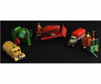 Four Dinky Toy models to include a Knox bulldozer together with a tipping truck, a further Bedford