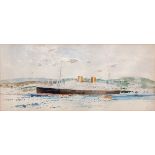 Charles Dixon RI (1872-1934) pencil and watercolour, inscribed "Wellington Harbour", 19 x 42cms