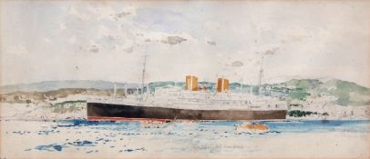 Charles Dixon RI (1872-1934) pencil and watercolour, inscribed "Wellington Harbour", 19 x 42cms