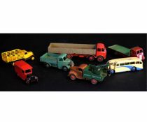 Mixed Lot: seven play worn Dinky Toys to include Royal Mail van, Commer recovery truck, green