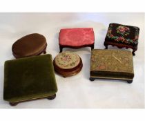 Group containing assorted 19th and 20th century varying sized upholstered foot stools, largest 42cms