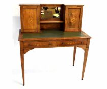 Edwardian rosewood and inlaid writing desk, the top fitted with mirrored back with open shelf