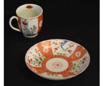 Worcester cup and saucer in the scarlet Japan pattern (a/f), the saucer 13cms