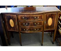 Georgian style mahogany and satinwood inlaid sideboard fitted centrally with three drawers flanked