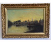 19th century English School oil on canvas, Kew Bridge, 40 x 60cms