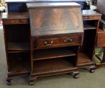 Early 20th century mahogany bureau bookcase with drop front with fitted interior over full width