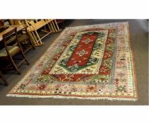 Modern Turkish wool carpet with multi-coloured geometric design, 79cms wide x 125cms long