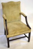 Georgian mahogany small proportioned Gainsborough chair with cream Dralon upholstered seat, back and