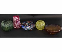 Group of modern Art glass wares in various colours including two bowls and two vases, bowl 2cms diam