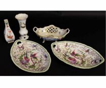 Collection of two Chelsea style oval dishes, a further Continental vase with Kakiemon design and