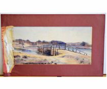 E M Girling, signed and dated 1901, watercolour, Estuary scene, 20 x 40cms, unframed