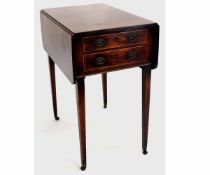 19th century mahogany drop leaf work table fitted with two drawers to end, raised on tapering square