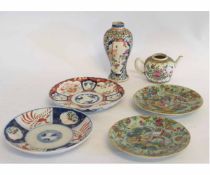 Collection of 19th century Chinese famille rose dishes, and other Oriental items including a vase