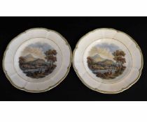 Pair of 19th century Pratt ware plates with printed scenes to centre, each 24cms diam