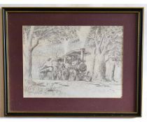 J E Wigston, signed and dated 1986, pencil drawing, "Burrell Road Locomotives", 28 x 39cms