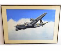 Mike Bailey, signed watercolour and gouache, East India 1, aeroplane in flight, 50 x 73cms