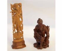 Two carved figures, one of Buddha, and an Oriental deity, largest 21cms high