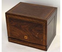 19th century walnut and satinwood inlaid decanter box with void interior, 30cms wide x 22cms deep