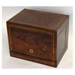 19th century walnut and satinwood inlaid decanter box with void interior, 30cms wide x 22cms deep