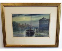 Mick Bensley, signed and dated 1990, watercolour, Norwich river view with barge, 23 x 35cms