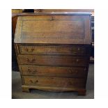 19th century oak chequer inlaid and banded drop fronted bureau with fitted interior over four full