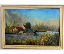 G E Roberts, signed and dated 1969, oil on board, Horning Ferry, 50 x 75cms