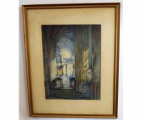 J Scandrett, watercolour, "Antwerp Cathedral", 46 x 34cms