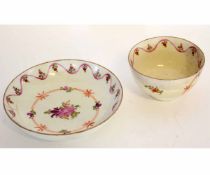 Lowestoft polychrome tea bowl and saucer, circa 1780, decorated in Curtis fashion, the saucer 12cms