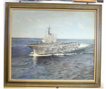 Arthur A Pank, signed oil on board, Ark Royal, 72 x 87cms