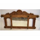 Oak carved overmantel mirror, 122cms wide