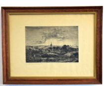 Catherine Maud Nichols, RE, signed black and white etching, Mousehold, 15 x 23cms