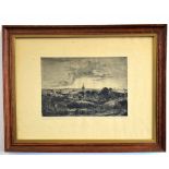 Catherine Maud Nichols, RE, signed black and white etching, Mousehold, 15 x 23cms