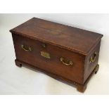 Oak coffer, the front with two brass handles and central name plate "Formerly the property of Thomas