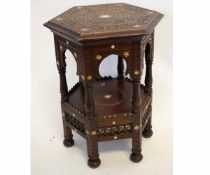 Anglo-Indian hardwood hexagonal two-tier occasional table, parcel inlaid in the Shibayama manner,
