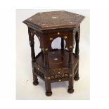 Anglo-Indian hardwood hexagonal two-tier occasional table, parcel inlaid in the Shibayama manner,