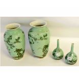 Group of Oriental wares with floral decoration on a celadon ground, largest 26cms