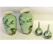 Group of Oriental wares with floral decoration on a celadon ground, largest 26cms