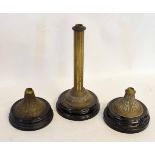 Three Victorian brass and black slag glass oil lamp bases (3)