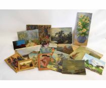 Group of 18 assorted oil paintings of various subjects, (18)