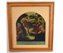 Antique reverse engraving on glass, "John the Baptist, preaching in the wilderness", 28 x 25cms